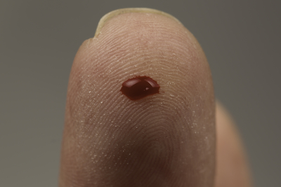 Finger with a drop of blood