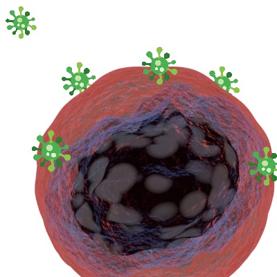 graphic of cancer cell surrounded by viruses