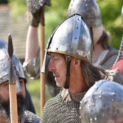 man in medieval armor costume