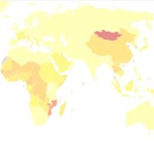 section of global map of liver cancer incidence